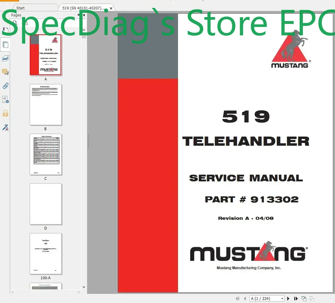 SpecDiag Mustang Machinery Hea - Heavy Equipment Pdf 评论和价格